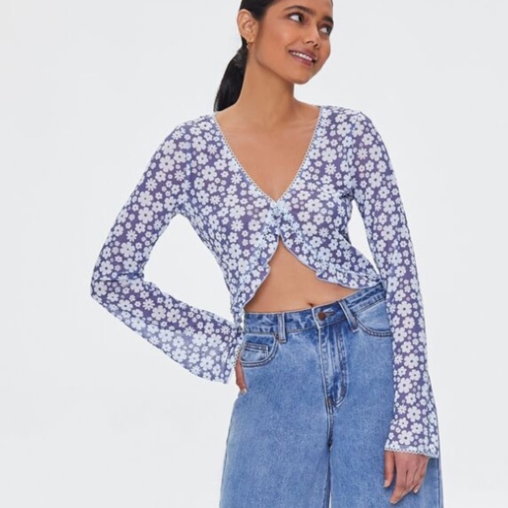 Mesh Floral Print Top